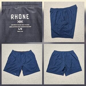RHONE Mens Blue Performance Shorts Lined Drawstring Athletic Sz L